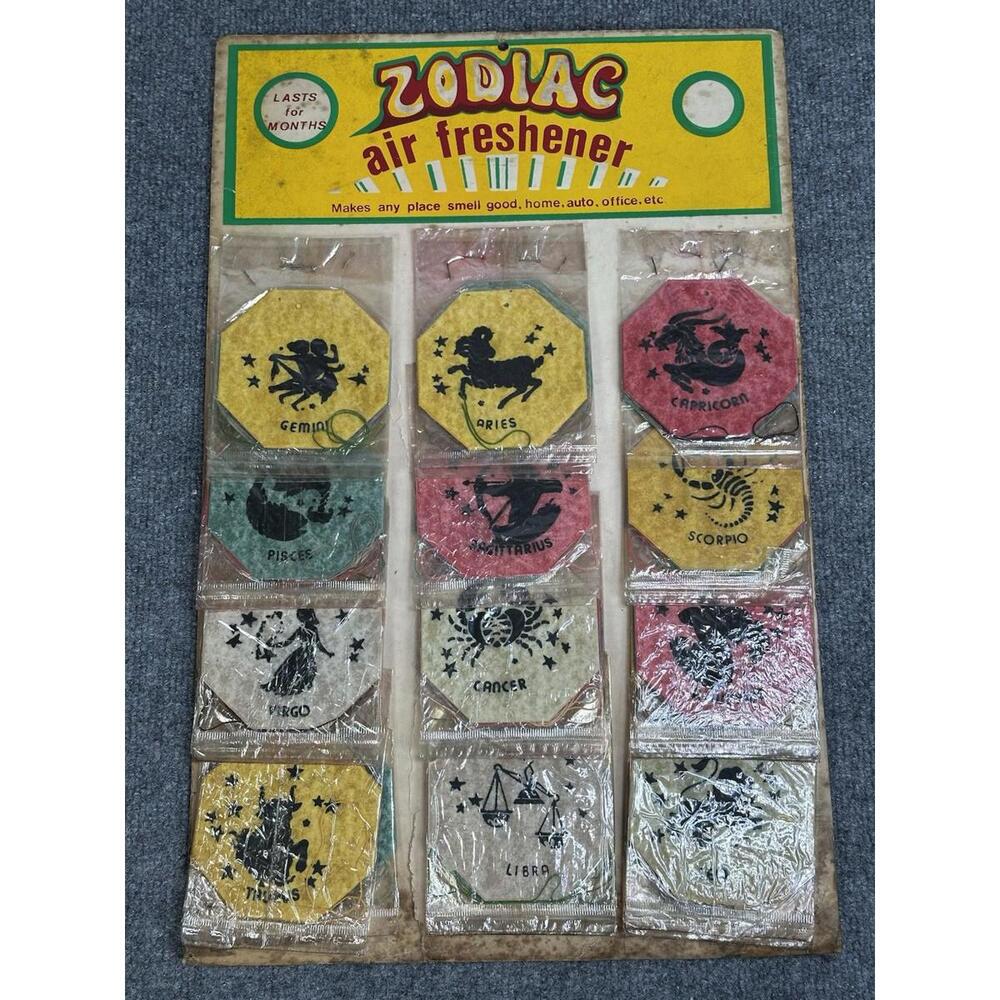 VINTAGE‎ ZODIAC CAR AIR FRESHENER HANGING STORE DISPLAY NEW OLD STOCK HIPPY